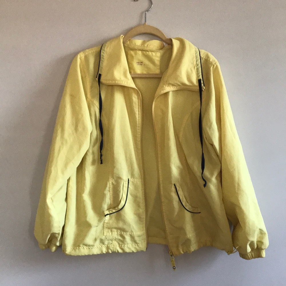 Yellow windbreaker rain jacket three hearts